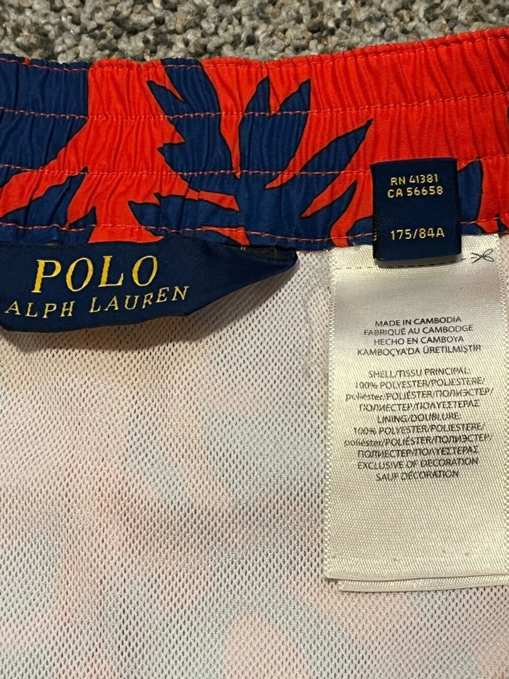 Polo Ralph Lauren Swim Trunk Mens M Red Blue Board Short Mesh Liner Jungle Print